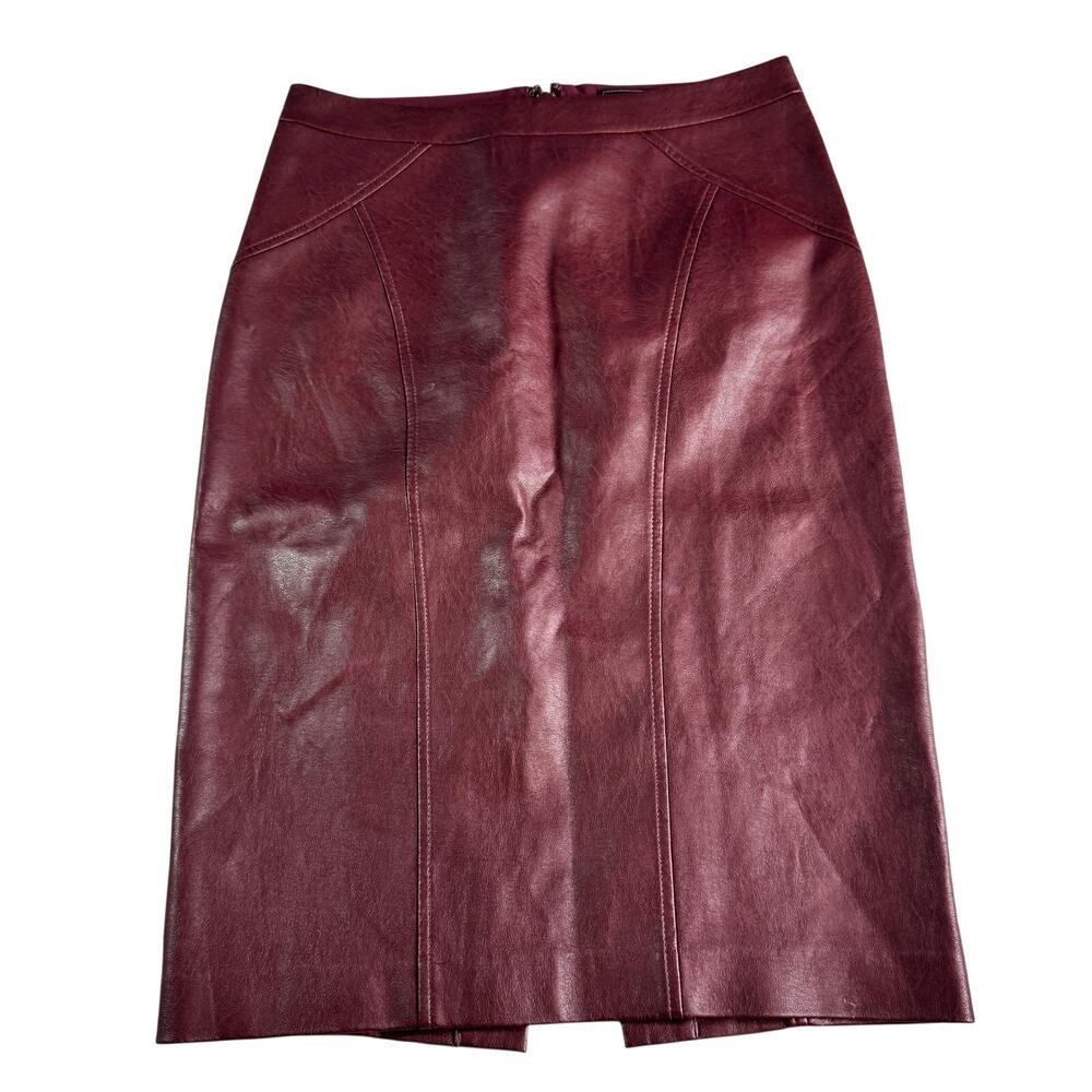 BCBGMAXAZRIA Natalie Faux Leather Pencil Skirt Burgundy Wine Size Small Lined